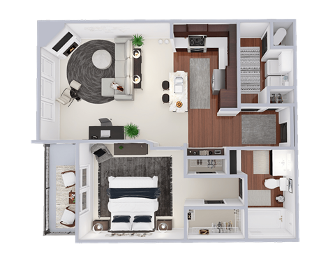 Floor plan for 1 bed, 1 bath, 862 sqft